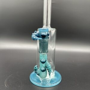 Water Pipe 11" 5mm Thick Straight Tube Stemless with Inline Perk, Heady Stem Turquise