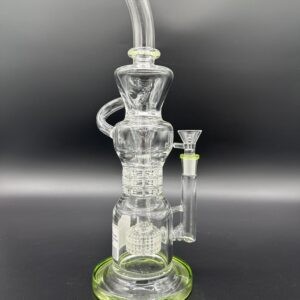Water Pipe 12.5" 5mm Thick Stemless Recycler with Showerhead Perk & Triple Slitted Perk Neon Green