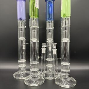 Water Pipe 20" 5mm Straight Tube Stemless with Double Honeycomb Perk, Showerhead Perk & Splash Dome Perk