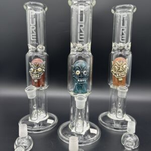 Water Pipe 14" 7mm Thick Straight Tube Stemless Pure Glass with Slitted Heady Perk & Ice Catcher