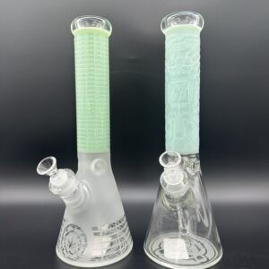 Water Pipe 15" 5mm Thick Beaker Green Bear Glass 3D Engraving