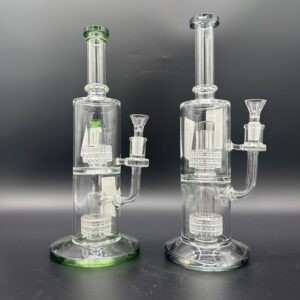 Water Pipe 12" Straight Tube Banger Hanger with Double Grid Perk