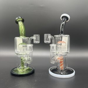 Water Pipe 9" 5mm Thick Bent Neck Banger Hanger with Palm Tree Perk & Double Diff Stem