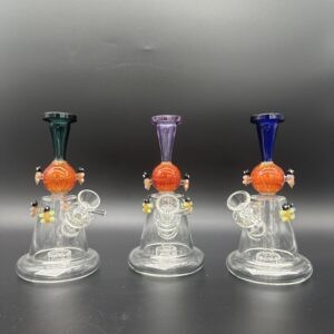 Water Pipe 8" 5mm Thick Stemless with Showerhead Perk & Honey Bee Marble