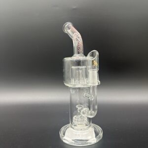 Water Pipe 9.5" 6mm Thick High Tech Glass Bent Neck Banger Hanger with slidded perk & Showerhead perk Pink Lable