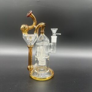 Water Pipe 8.5" 5mm Thick Double Recycler Banger Hanger with Showerhead Perk & Palm Tree Perk