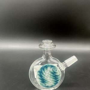 Water Pipe 4" 5mm Thick Beaker Wig Wag Single Diffi Hole Turquoise & White