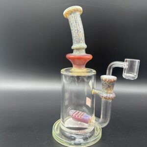 Water Pipe 9" 5mm Thick Straight Tube Banger Hanger with Leaf Diffused Perk Gray, Red & Orange