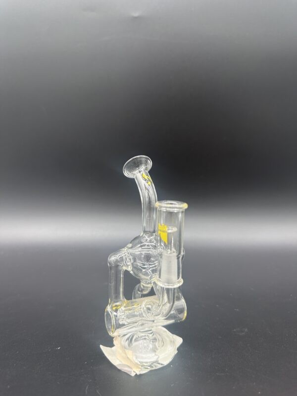 Water Pipe 5" 5mm Thick Barrel Recycler Hitman Glass with Inline Diffused Yellow Lable