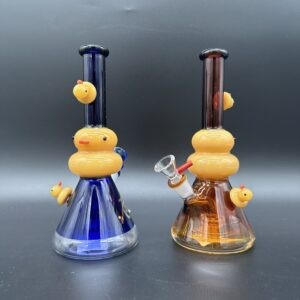 Water Pipe 9" Koos Glass Beaker Duck, with Duck Marbles, Showerhead Perk
