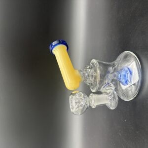 Water Pipe 5" 5mm Thick Banger Hanger with Showerhead Perk Yellow & Blue
