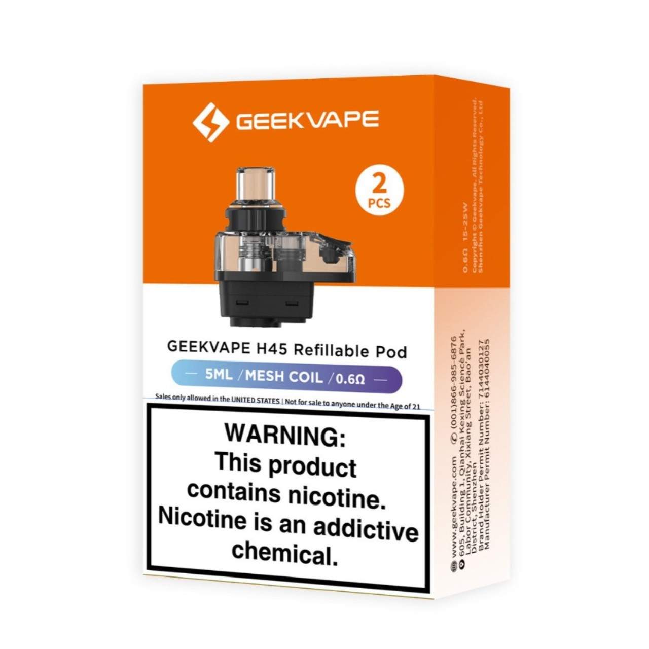 GeekVape H45 Refillable Pod 5ML 0.6 ohm  Hi-Life Smoke Shop