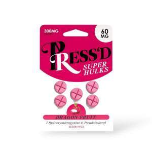 Press'D Kratom Super Hulks 7-hydroxymitragynine & Pseudoindoxyl Dragon Fruit 60mg Per Tablet